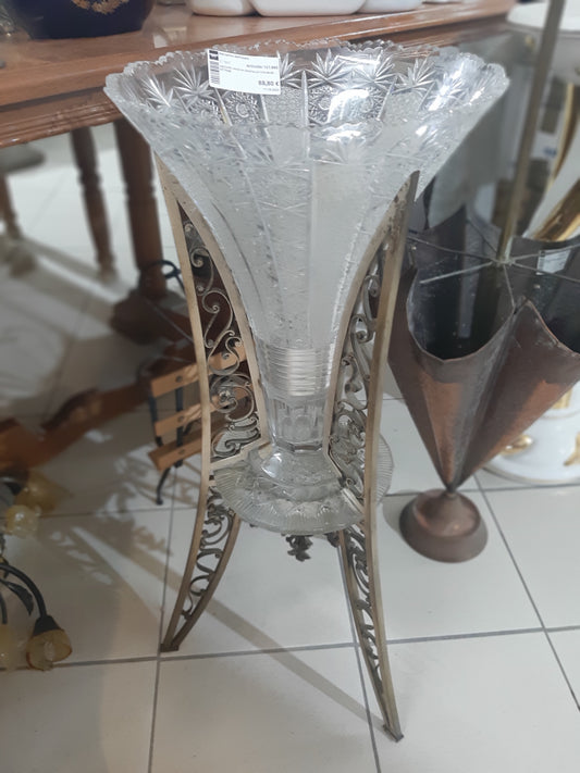 Vecchio Vaso In Cristallo Con Base Ottone