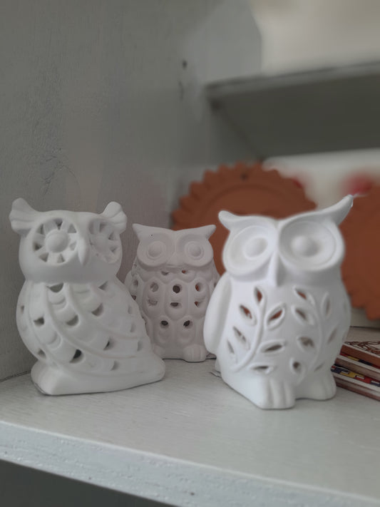 Gufo Porta Candela Terracotta Bianca
