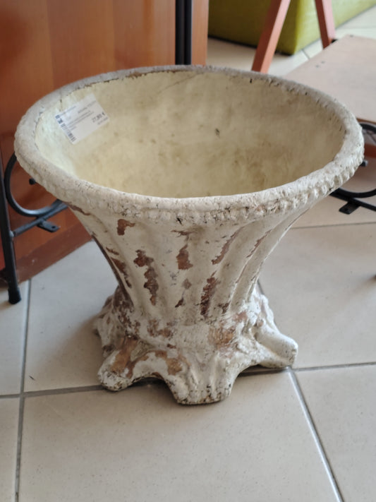 Cachepot Vaso A Campana In Terracotta Decorato Bianco E Dorato