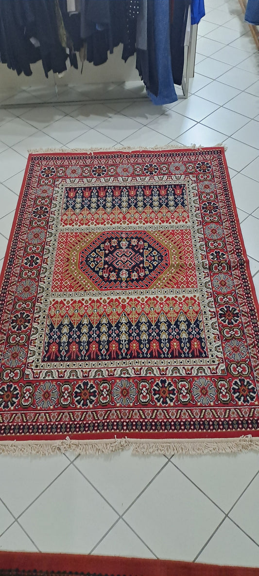 Tappeto Rosso Con Decoro Tipo Kilim 218x149