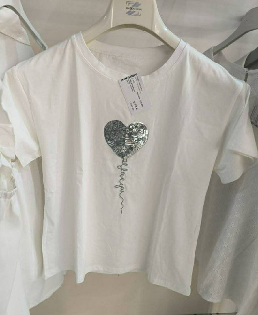 Maglietta Biana Cuore Argento Ms M