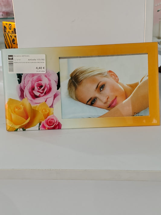 Porta Foto In Vetro Con Decoro Rose