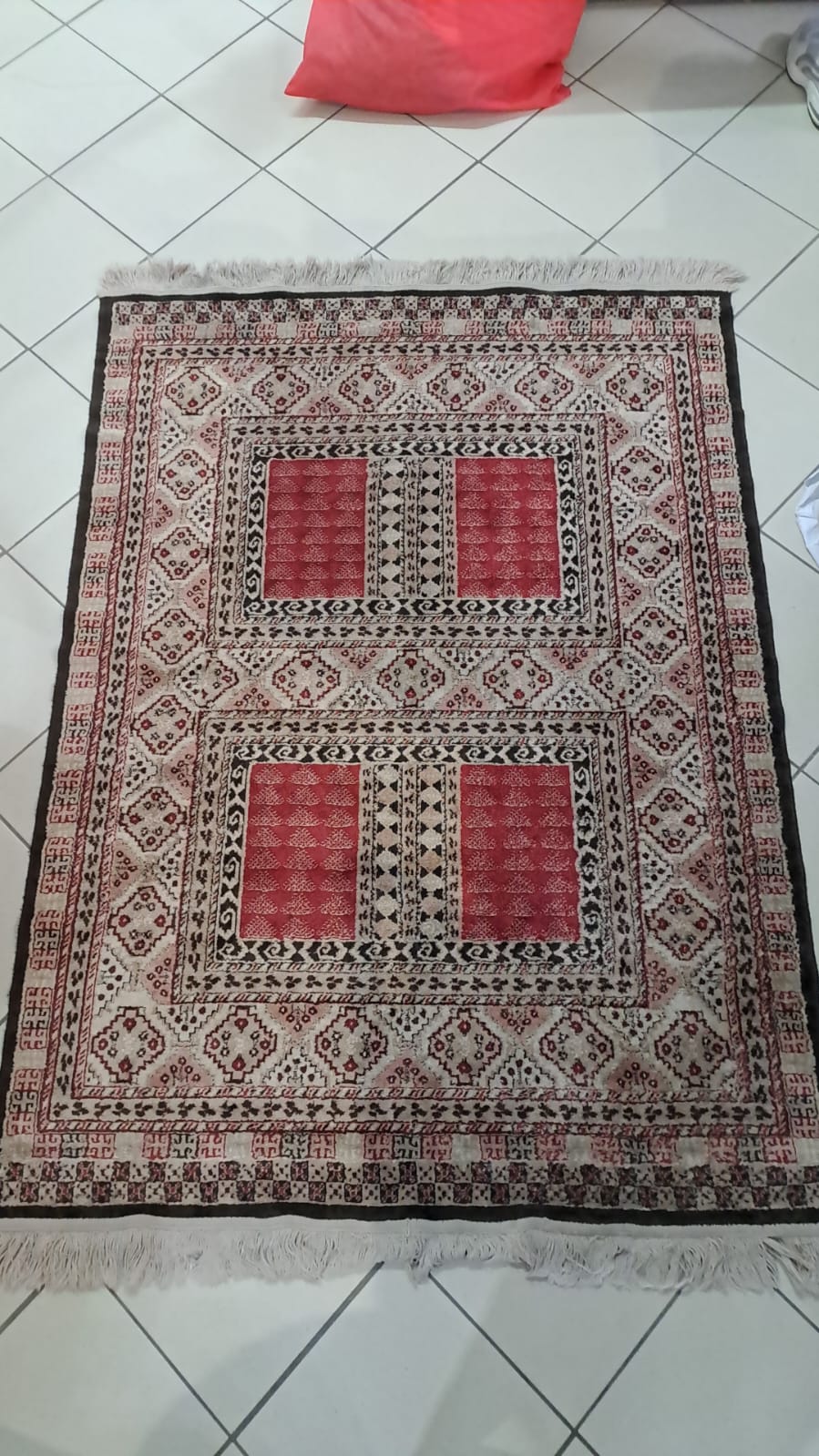 Tappeto Marrone 4 Rettangoli Rossi 160x117