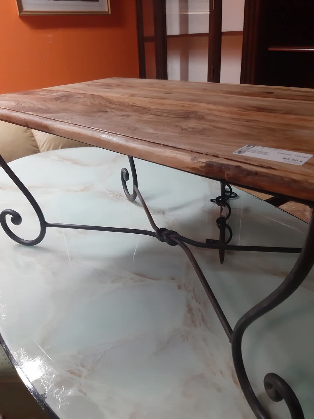 Tavolino Fero Battuto Con Piano In Legno