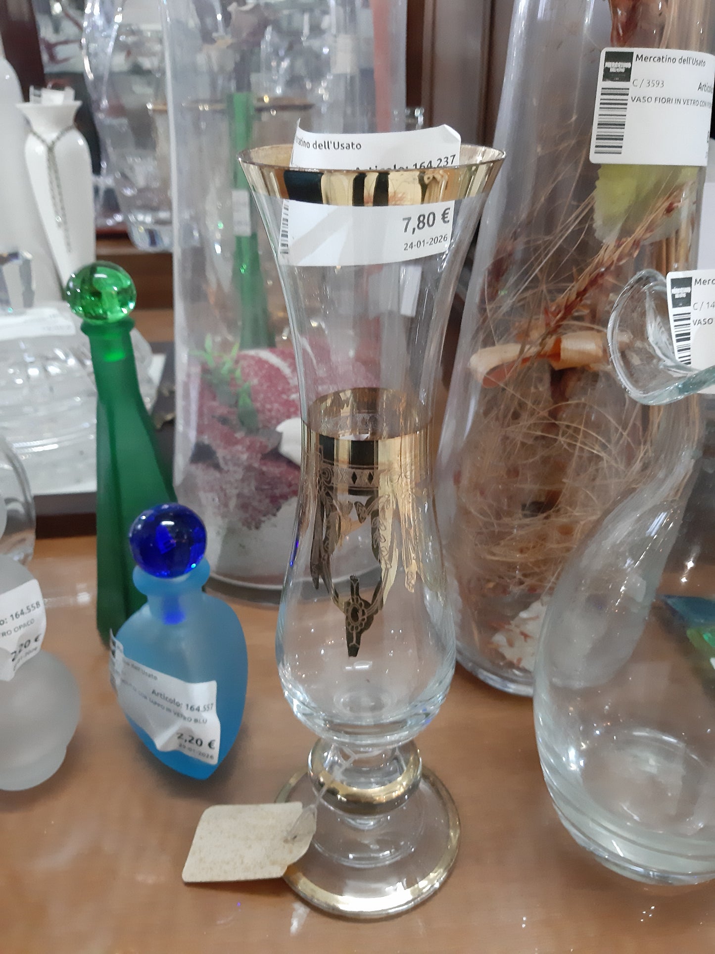 Vaso In Cristallo Decori Dorati