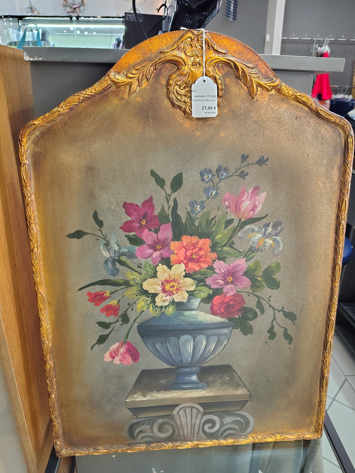 Quadro Cornice Dorata Decoro Vaso Fiori