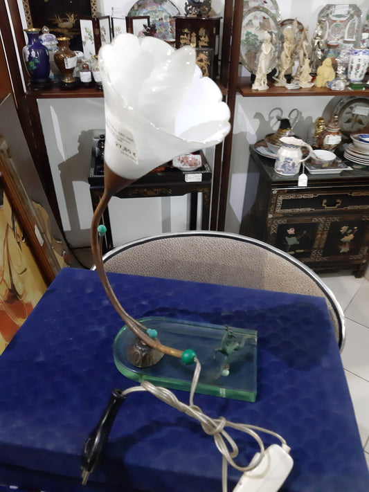 Lampada Artigianale Base In Vetro Con Inserto Cerbiatto Ottone