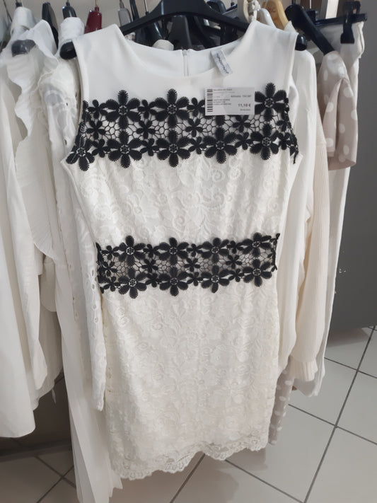 Vestitino Bianco In Pizzo Con Fiorellini Neri Mis M