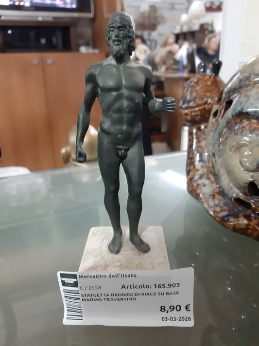 Statuetta Bronzo Di Riace Su Base Marmo Travertino