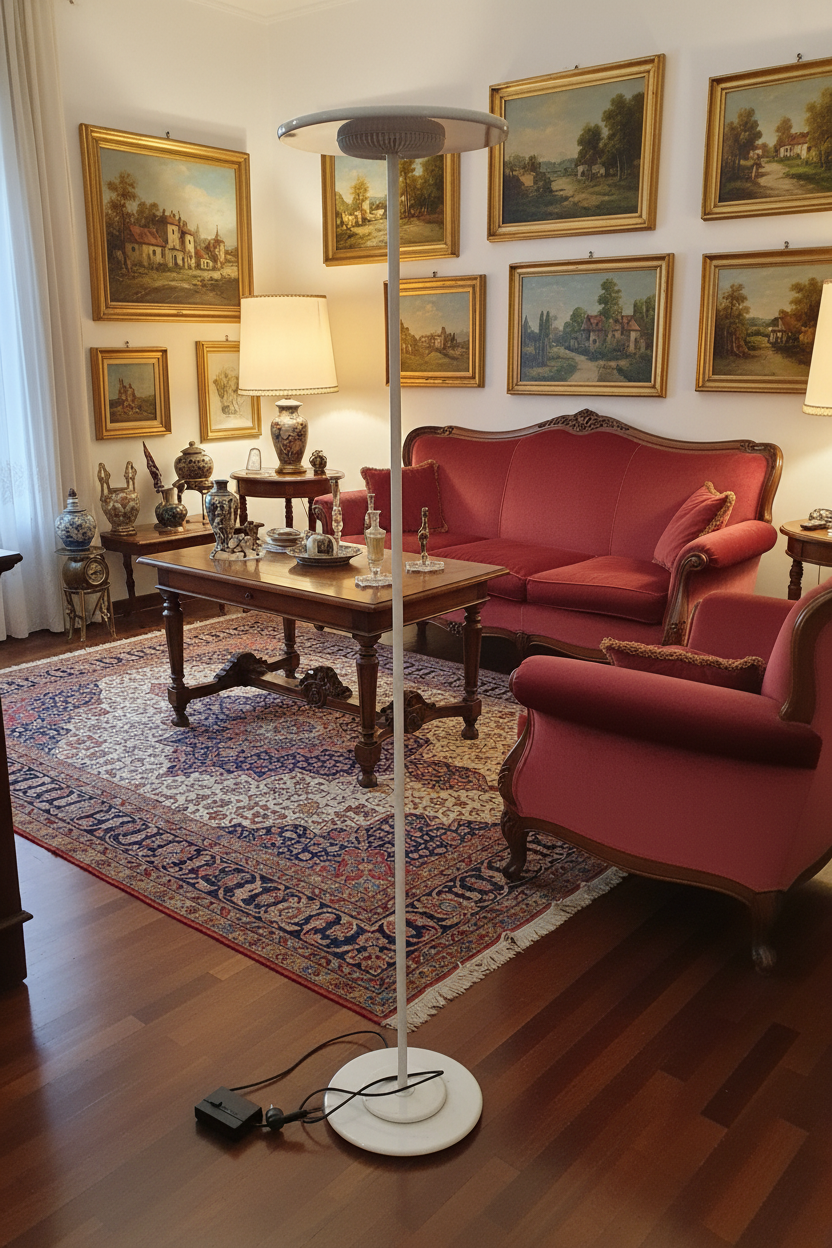 Piantana Vintage Aureola/halo Di Cini & Nils Disegnata Da Franco Bettonica Marmo Bianco Venato