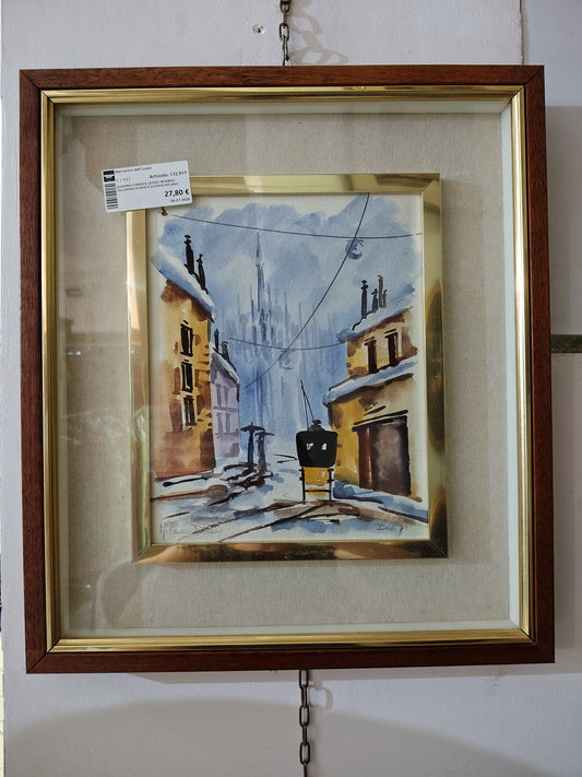 Quadro Cornice Legno Interno Allumino Dorato Duomo Milano