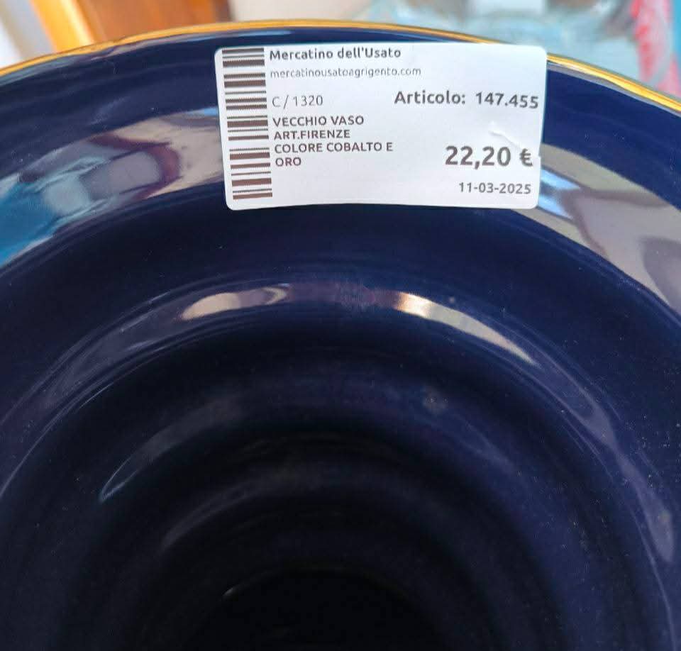 Vecchio Vaso Art.firenze Colore Cobalto E Oro