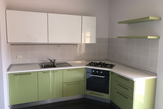 Cucina Ad Angolo Lube Completa Con Dispensa, Frigo, Lavastoviglie + 2 Mensole R.