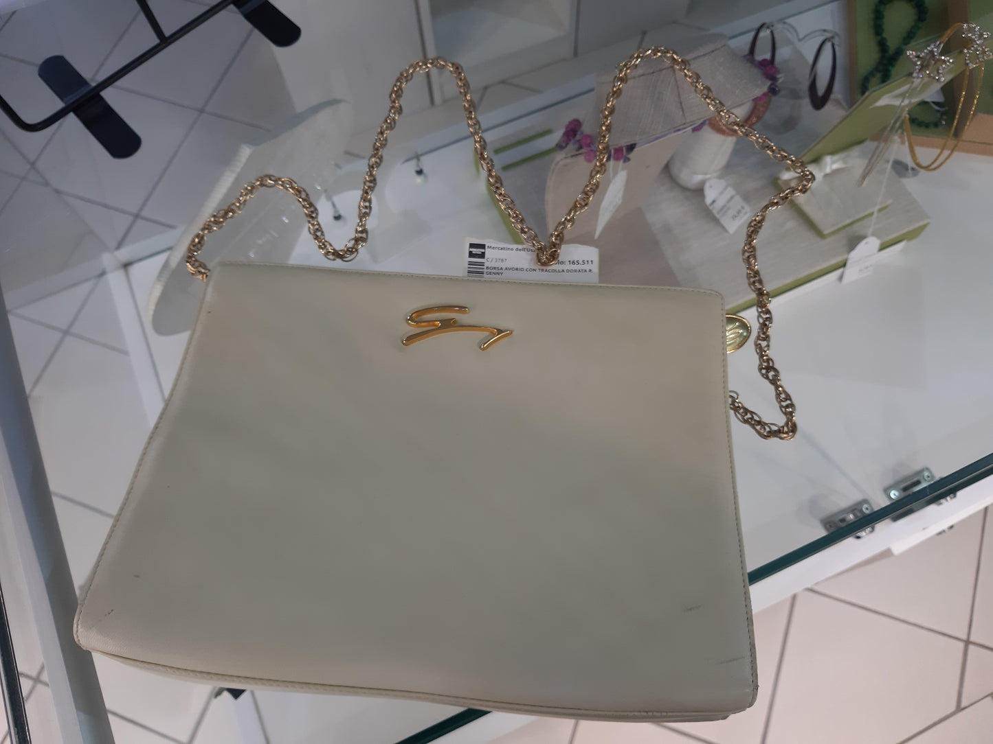 Borsa Avorio Con Tracolla Dorata R. Genny