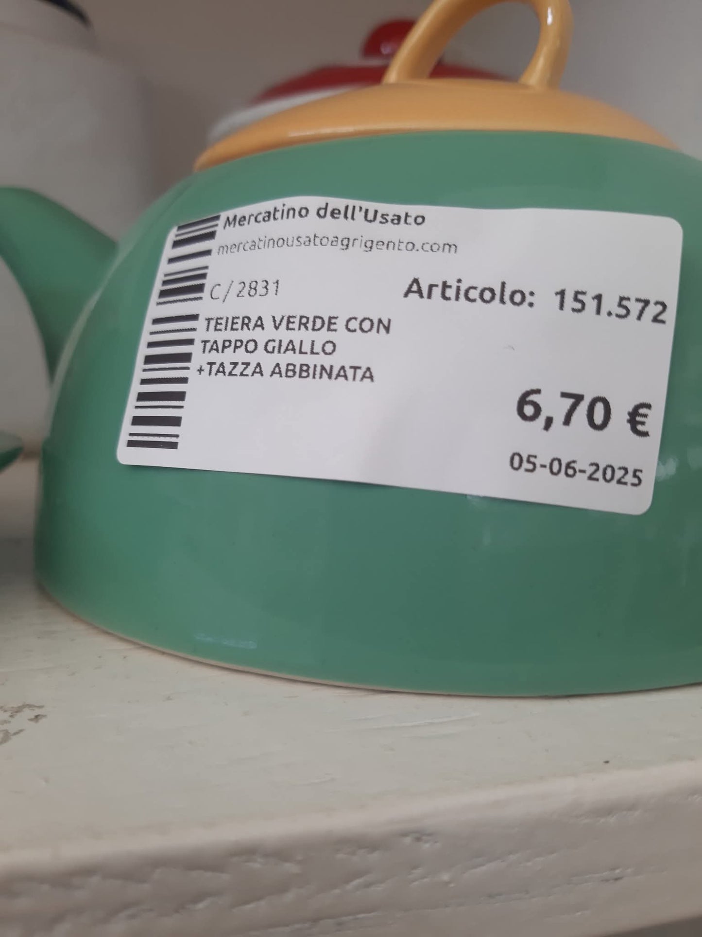 Teiera Verde Con Tappo Giallo +tazza Abbinata