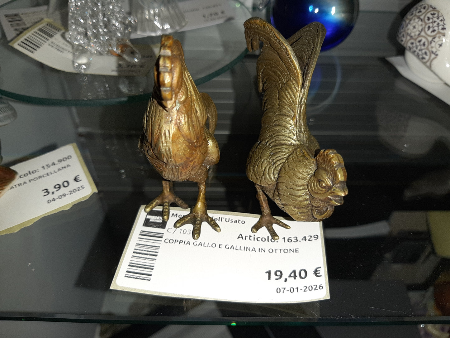 Coppia Gallo E Gallina In Ottone