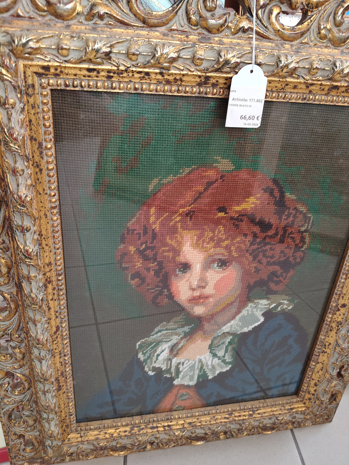 Quadro Cornice Verde Busto Di Bimba/bimbo