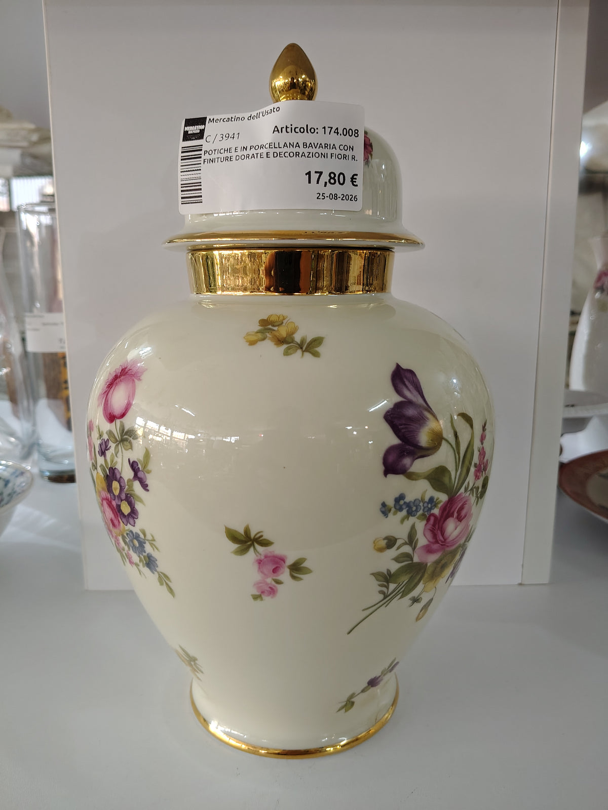 Potiche E In Porcellana Bavaria Con Finiture Dorate E Decorazioni Fiori R.