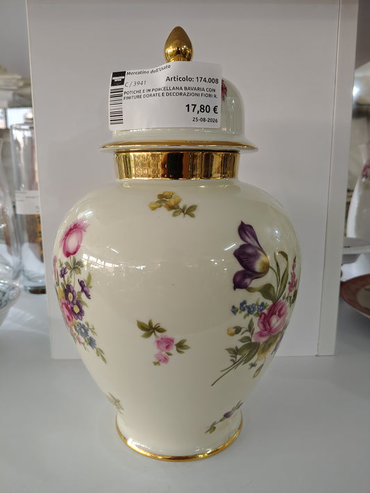 Potiche E In Porcellana Bavaria Con Finiture Dorate E Decorazioni Fiori R.