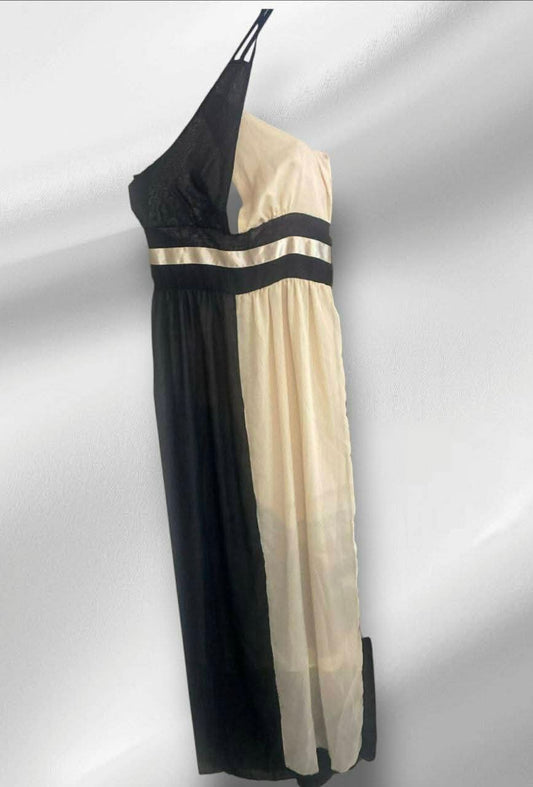 Vestito Lungo Beige E Nero Georgette Ms-m