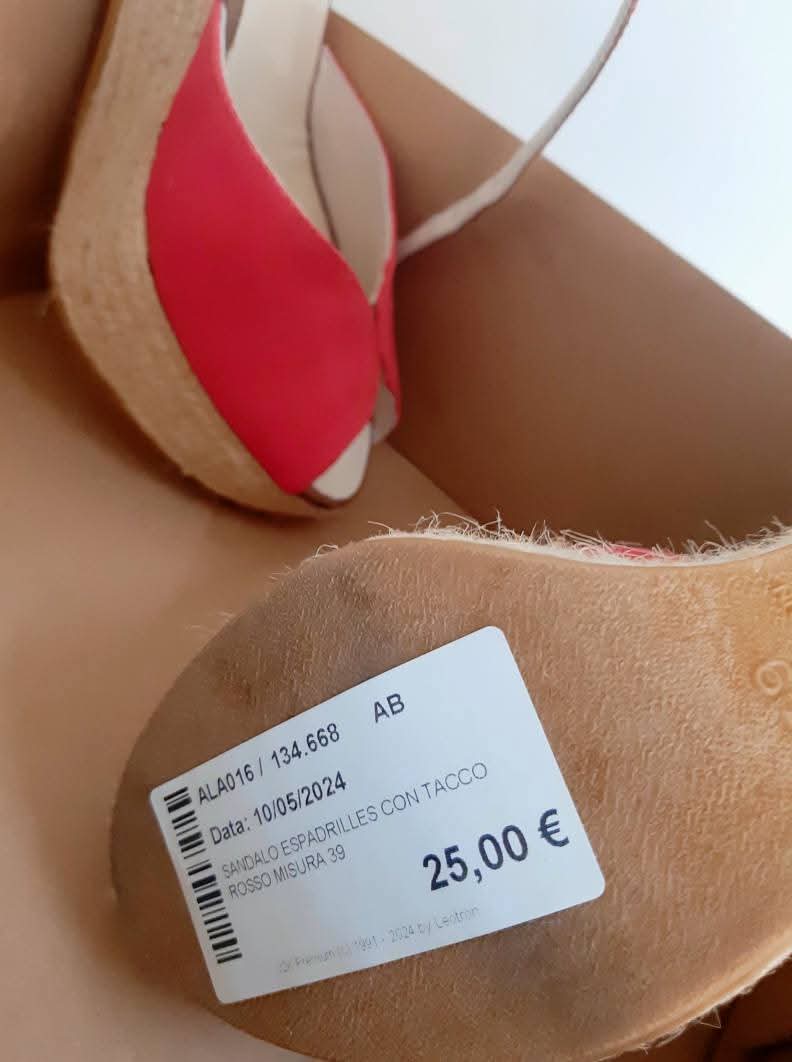 Sandalo Espadrilles Con Tacco Rosso Misura 39