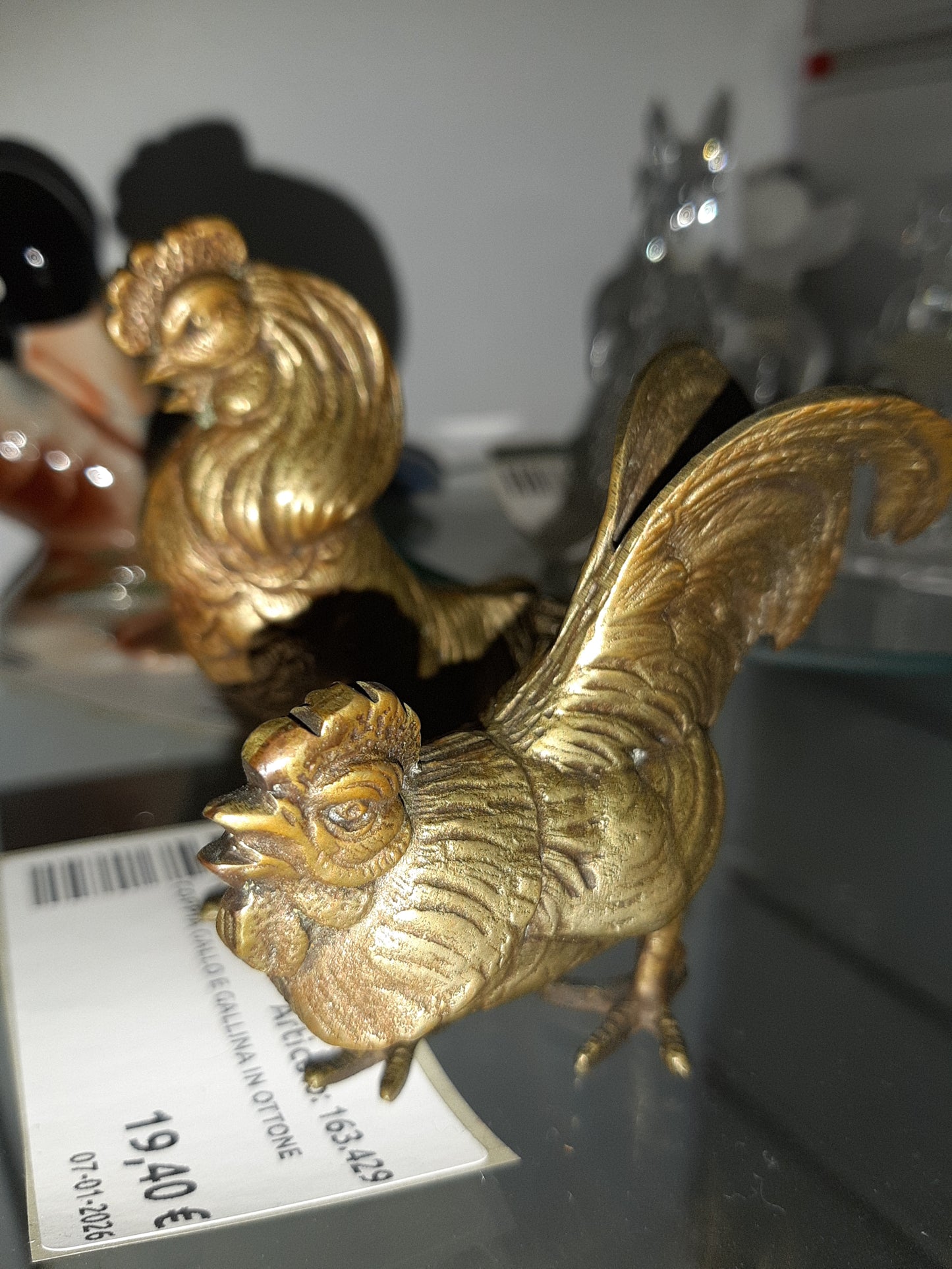 Coppia Gallo E Gallina In Ottone