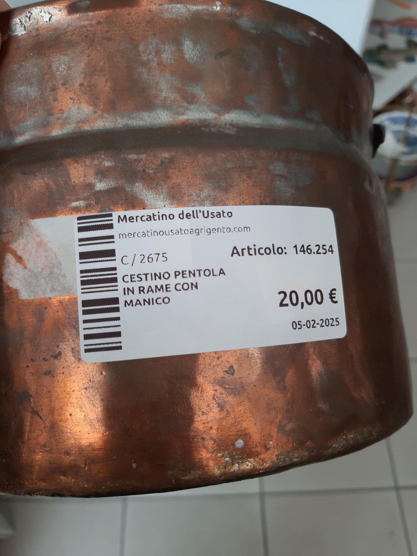 Cestino Pentola In Rame Con Manico