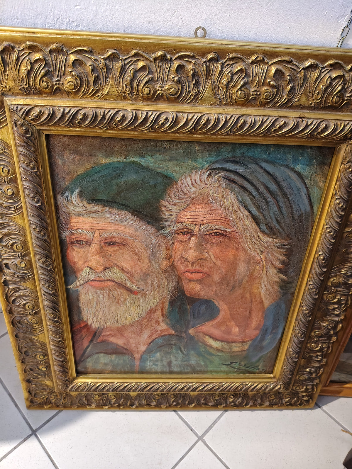 Quadro Olio Su Tela Coppia Di Anziani Autore Giuseppe Di Salvo Di Villa Franca