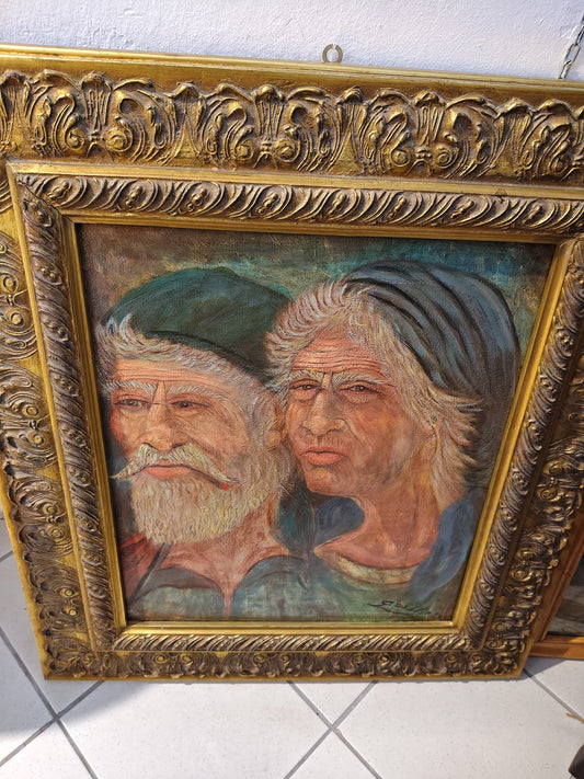 Quadro Olio Su Tela Coppia Di Anziani Autore Giuseppe Di Salvo Di Villa Franca