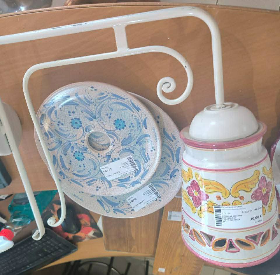 Applique In Ferro Battuto Con Coppa Ceramica Artigianale