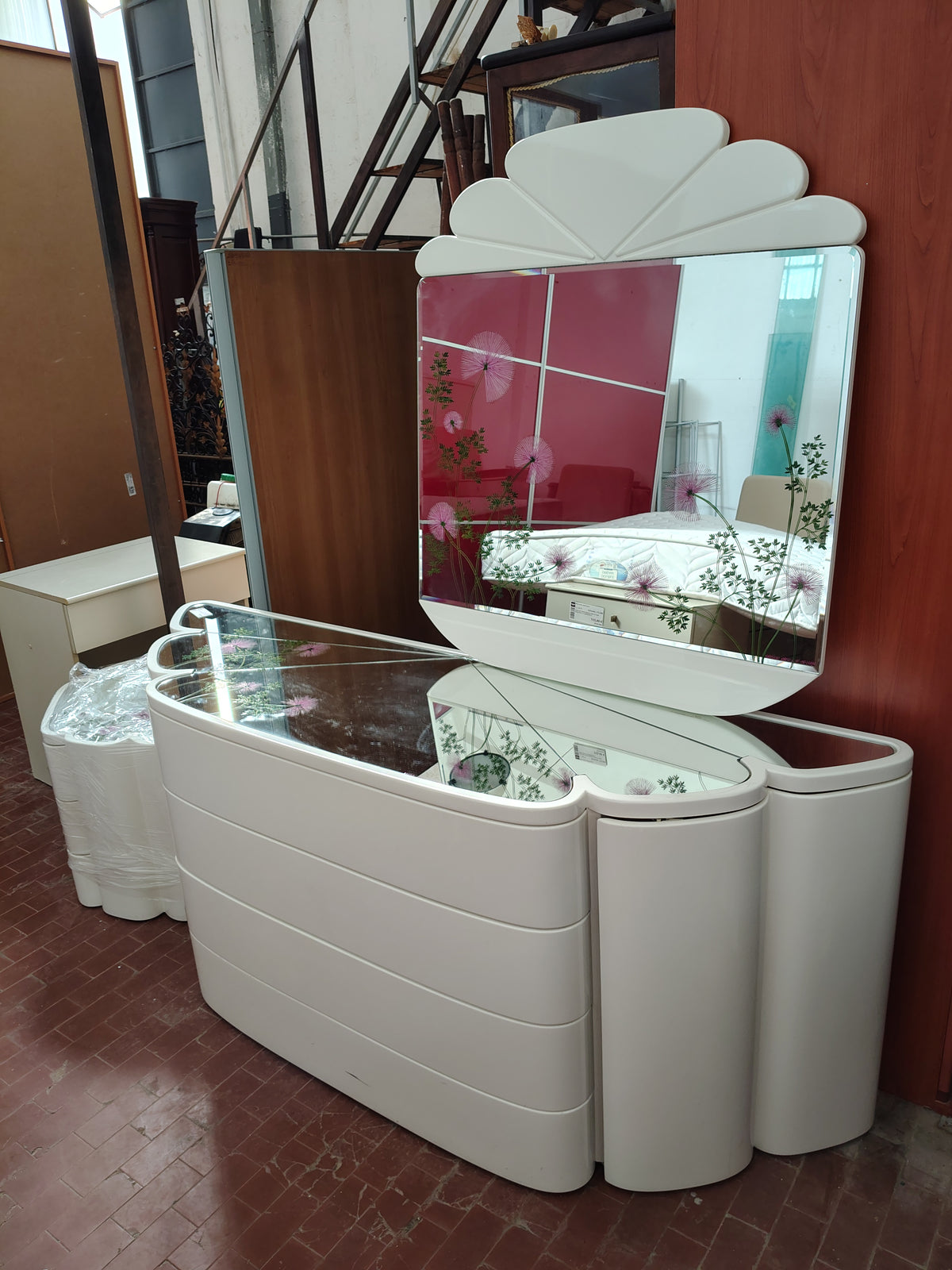 Vecchio Comò Design Anni 70 Con Specchio E 2 Comodini R