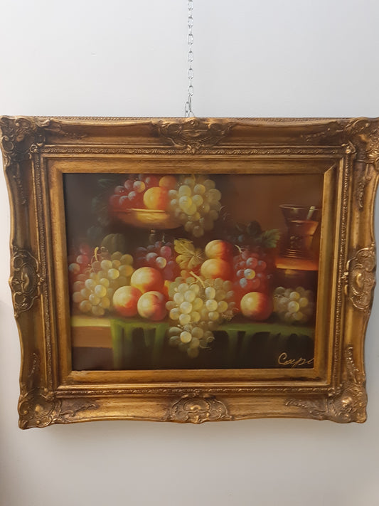 Quadro Cornice Dorata Dama/natura Morta