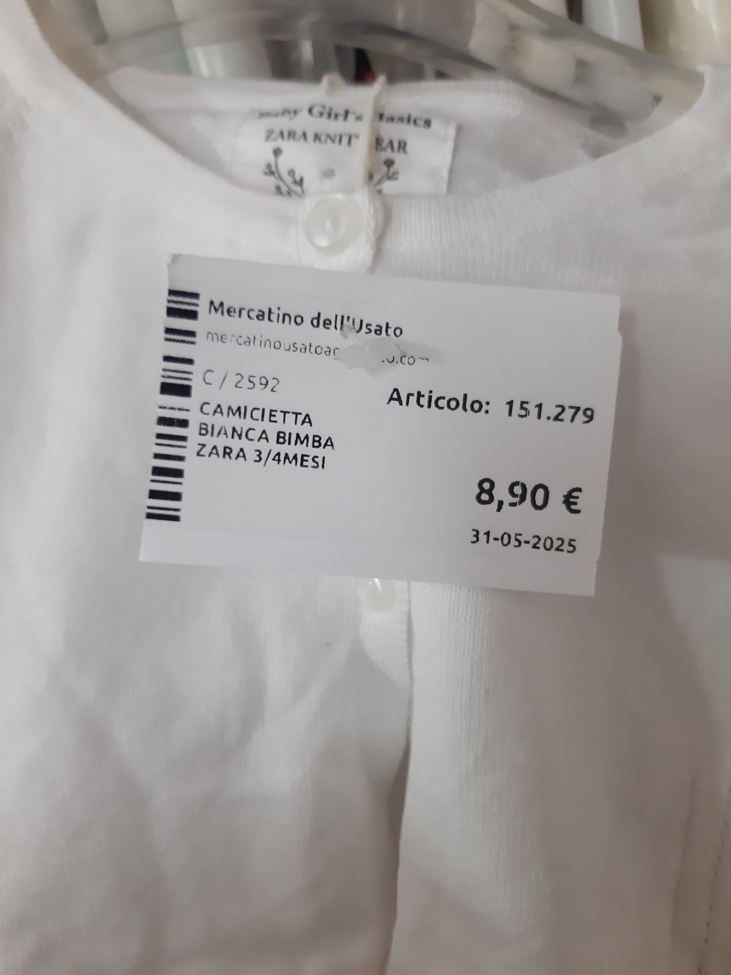 Camicietta Bianca Bimba Zara 3/4mesi