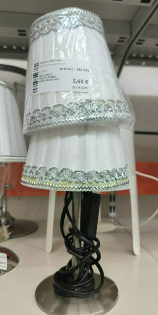 Abat Jour In Metallo E Tessuto Bianco E Grigio