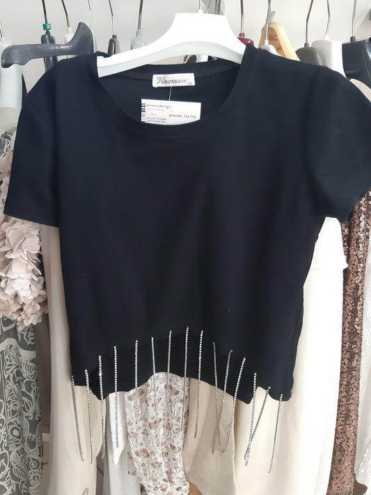 Maglietta Nera Con Strass Mis L Xl
