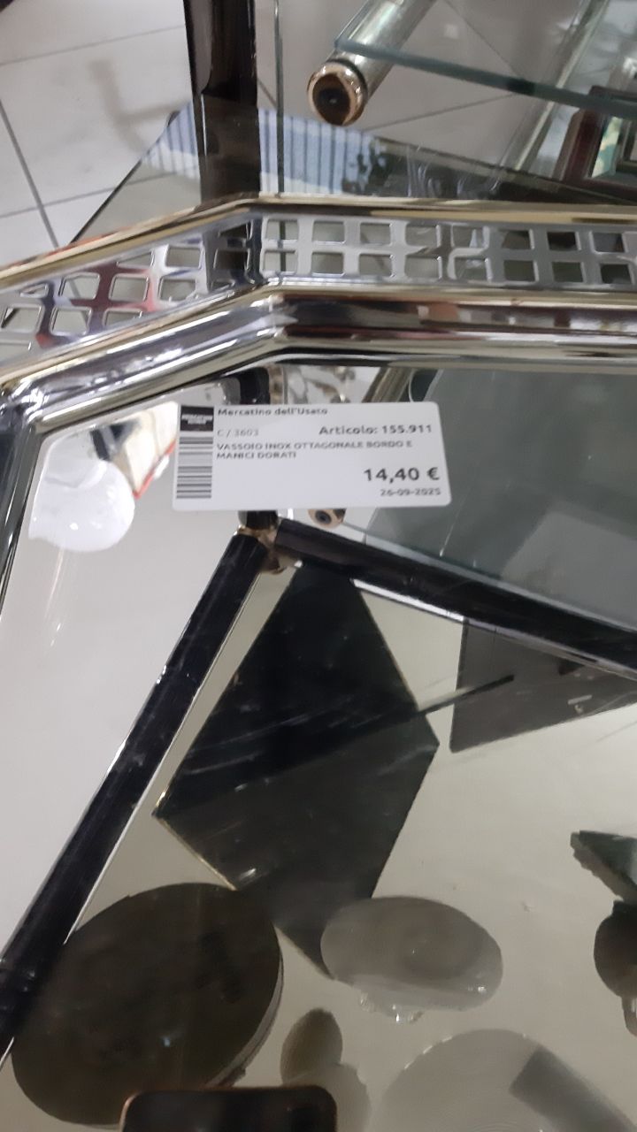 Vassoio Inox Ottagonale Bordo E Manici Dorati