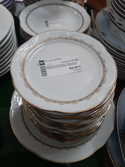 Servizio Di Piatti 66 Pz 1 R Bavaria In Ceramica Bianca Bordo Argentato