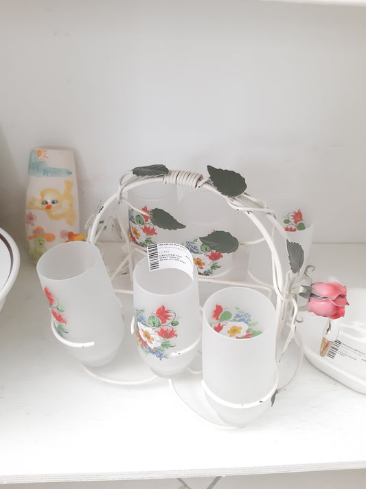 6 Bicchieri Con Struttura In Metallo Con Rose
