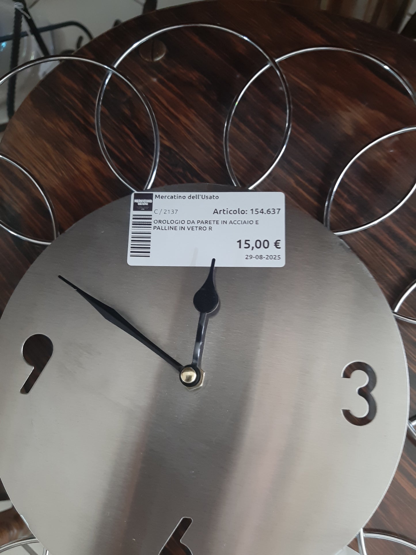 Orologio Da Parete In Acciaio E Palline In Vetro R