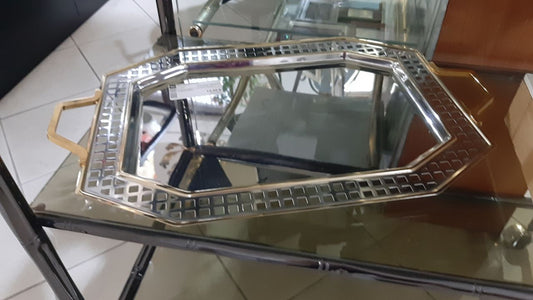 Vassoio Inox Ottagonale Bordo E Manici Dorati