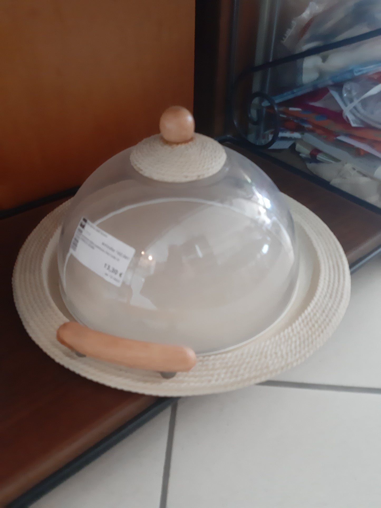 Vassoio Con Campana Finiture In Corda E Legno
