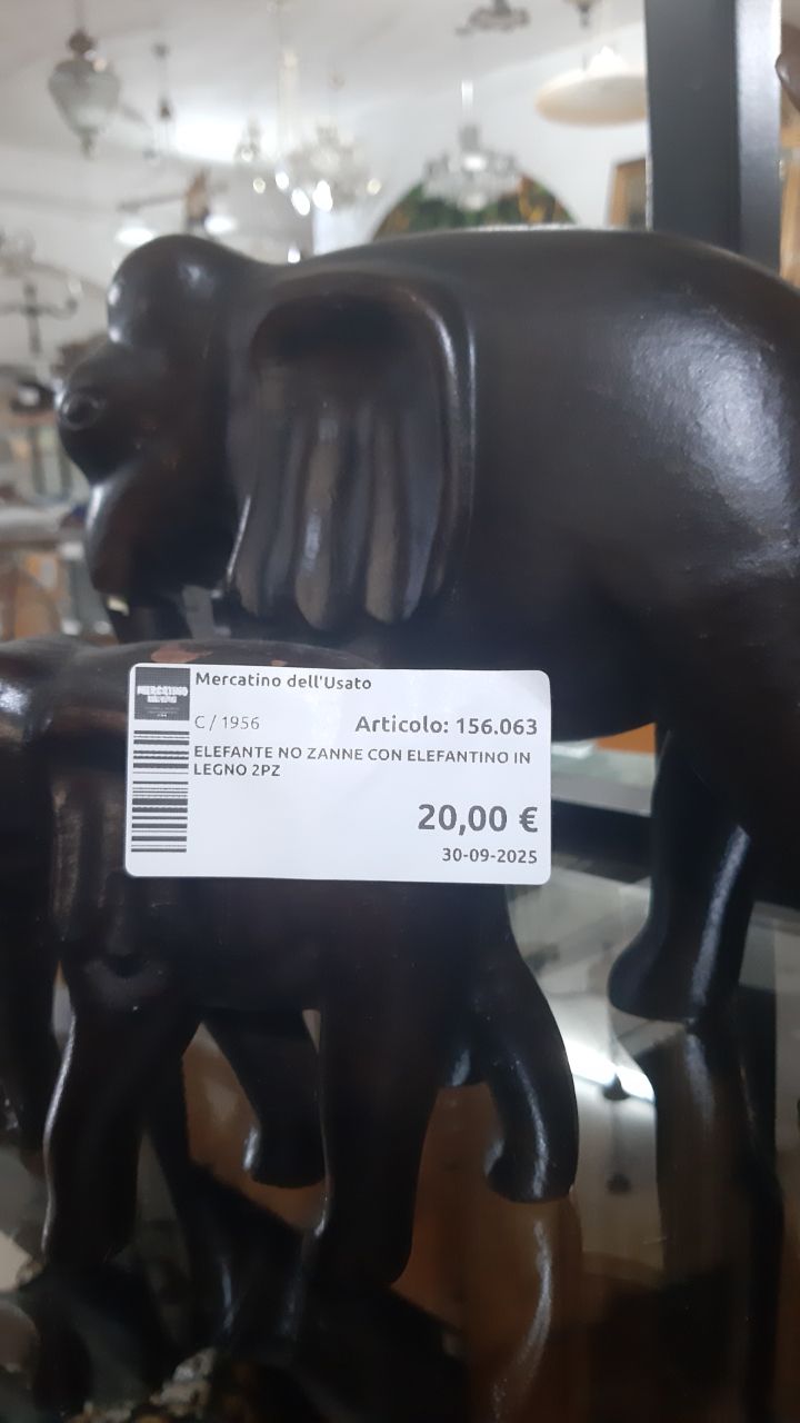 Elefante No Zanne Con Elefantino In Legno 2pz
