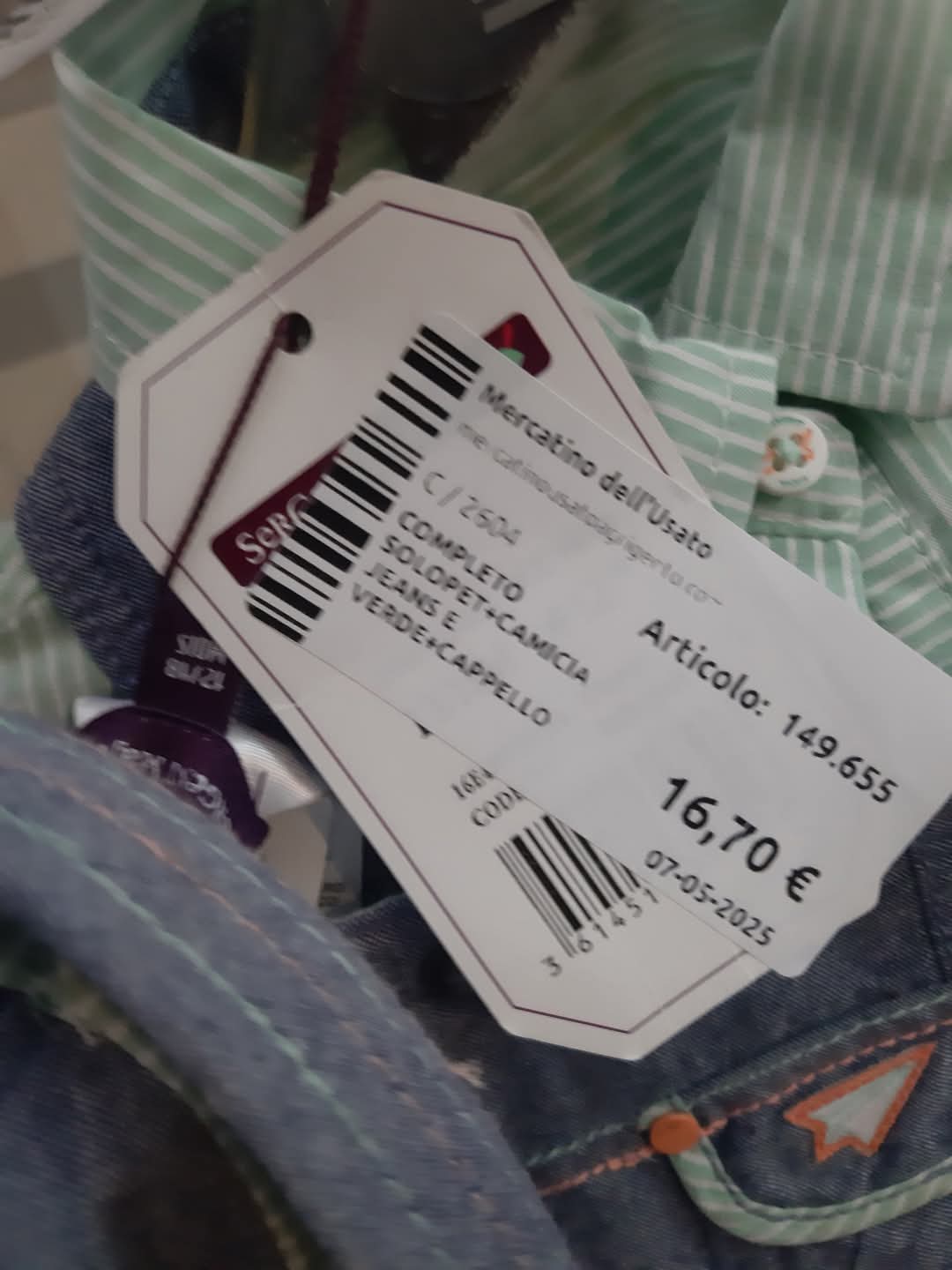 Completo Solopet+camicia  Jeans E Verde+cappello  12mesi