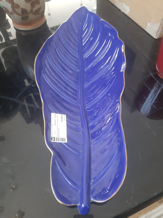 Centrotavola Foglia In Ceramica Blu Bordo Dorato
