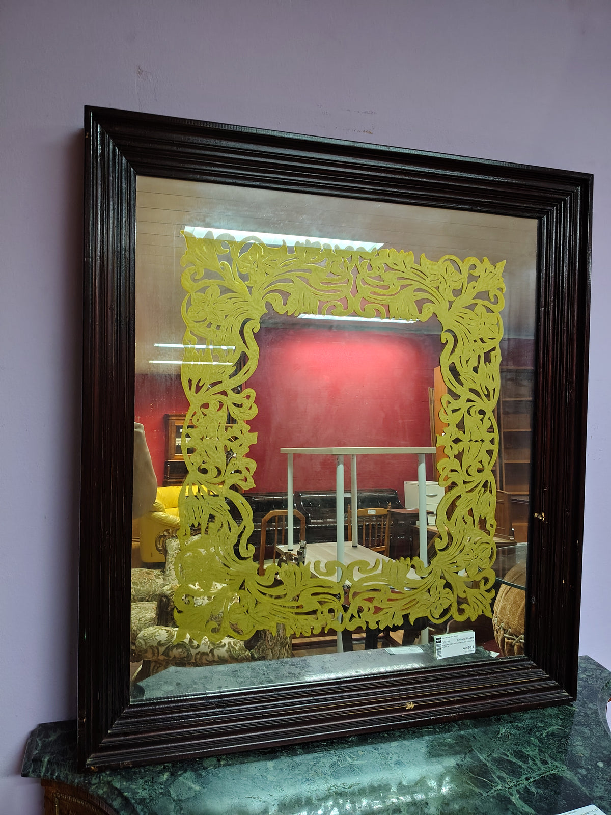 Specchio Con Decoro Dorato Cornice Legno R.