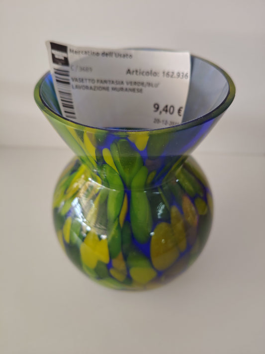 Vasetto Fantasia Verde/blu' Lavorazione Muranese