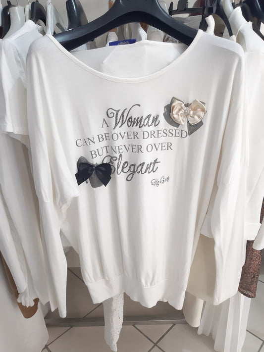 Maglietta Bianca Con Fiocchi Beige E Nero Mis L