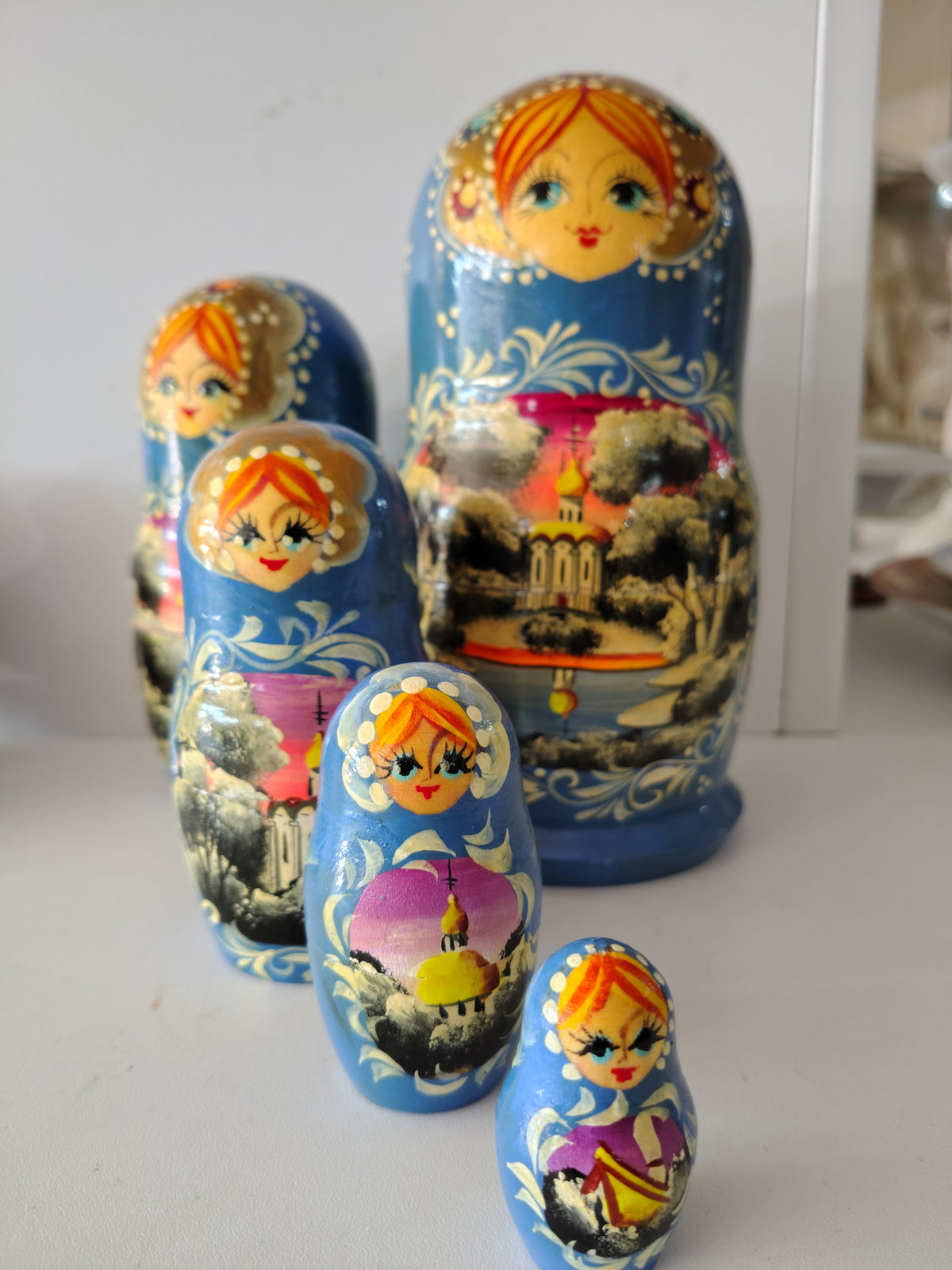 Matrioska  5 Pezzi  Decoro Azzurro