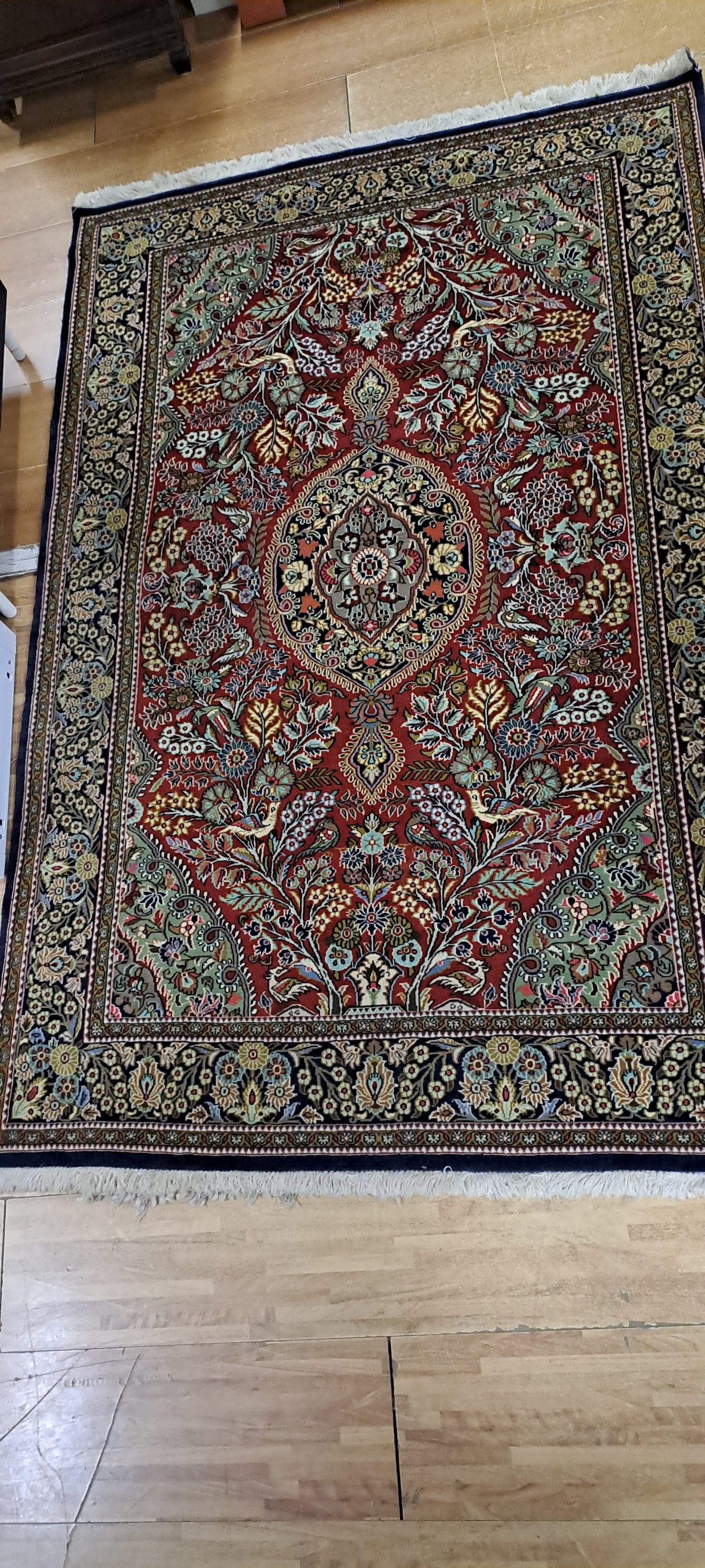 Tappeto Persiano Bordo Blu 210x137 Rosone Centrale