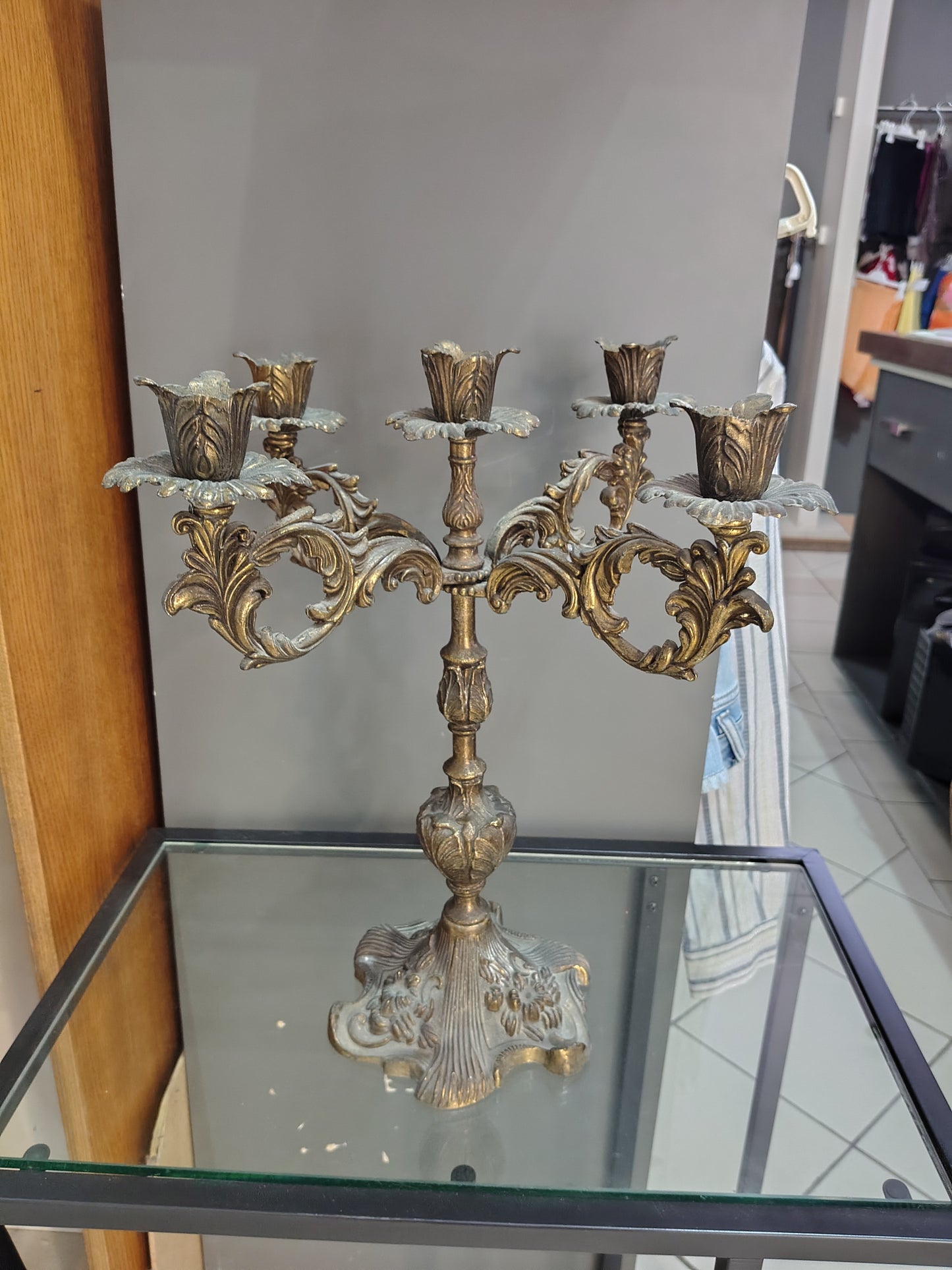 Candelabro In Ottone 5 Lumi